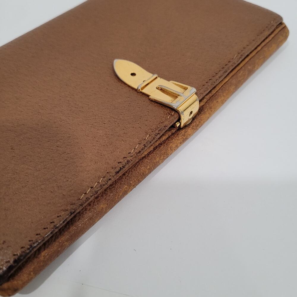 GUCCI Vintage Byckle Clasp Wallet Bifold Brown Large Retro Clutch Leather Fair - Picture 15 of 16